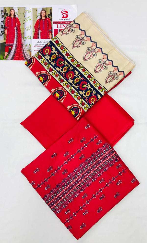 Bin Saeed Linen Embroidered 3Pcs