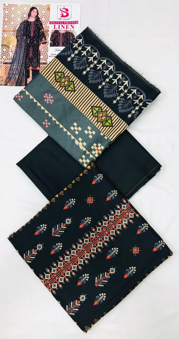 Bin Saeed Linen Embroidered 3Pcs