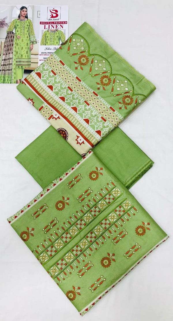 Bin Saeed Linen Embroidered 3Pcs