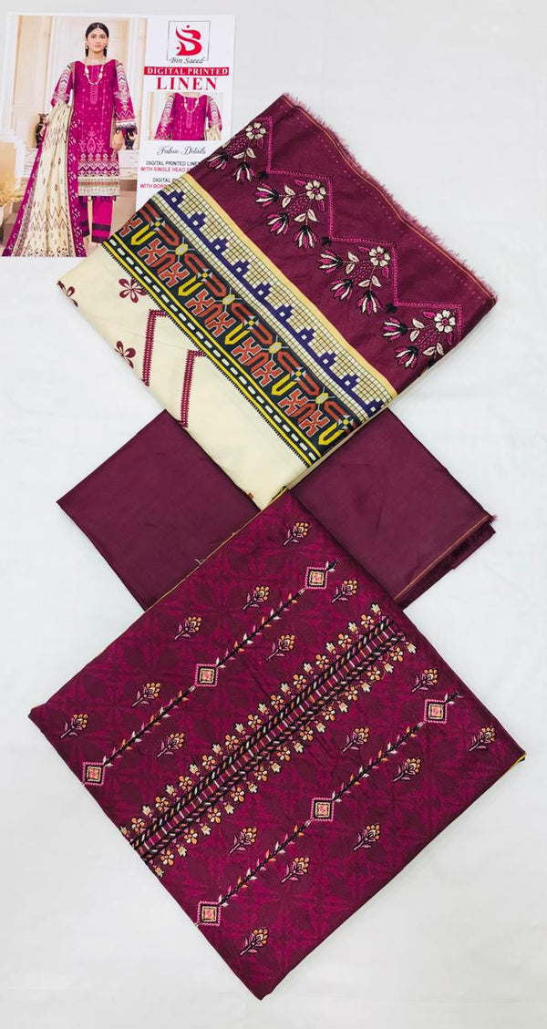 Bin Saeed Linen Embroidered 3Pcs