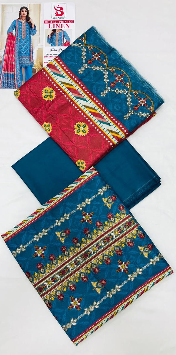 Bin Saeed Linen Embroidered 3Pcs