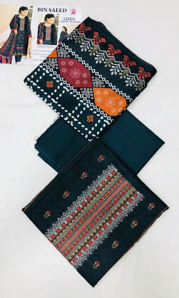 Bin Saeed Linen Embroidered 3Pcs