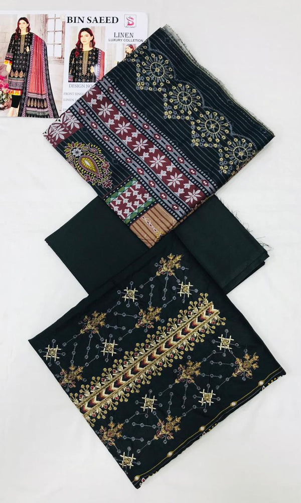 Bin Saeed Linen Embroidered 3Pcs