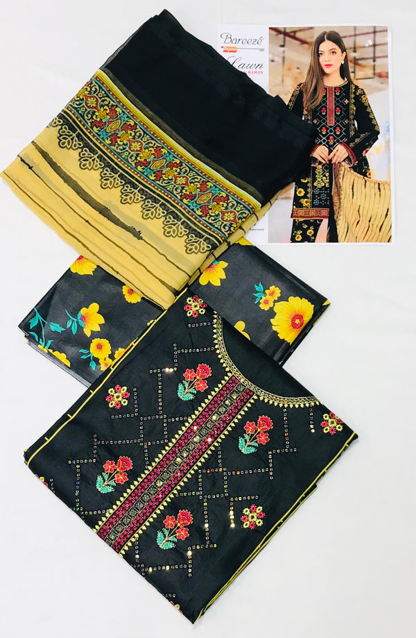 Summer Airjet Lawn Embroidered 3Pcs With Chiffon Dupatta