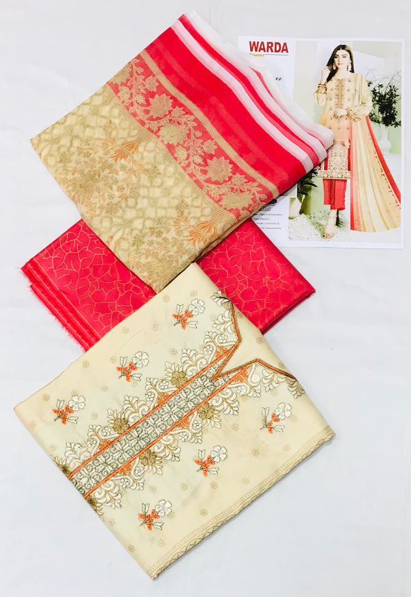 Summer Airjet Lawn Embroidered 3Pcs With Chiffon Dupatta