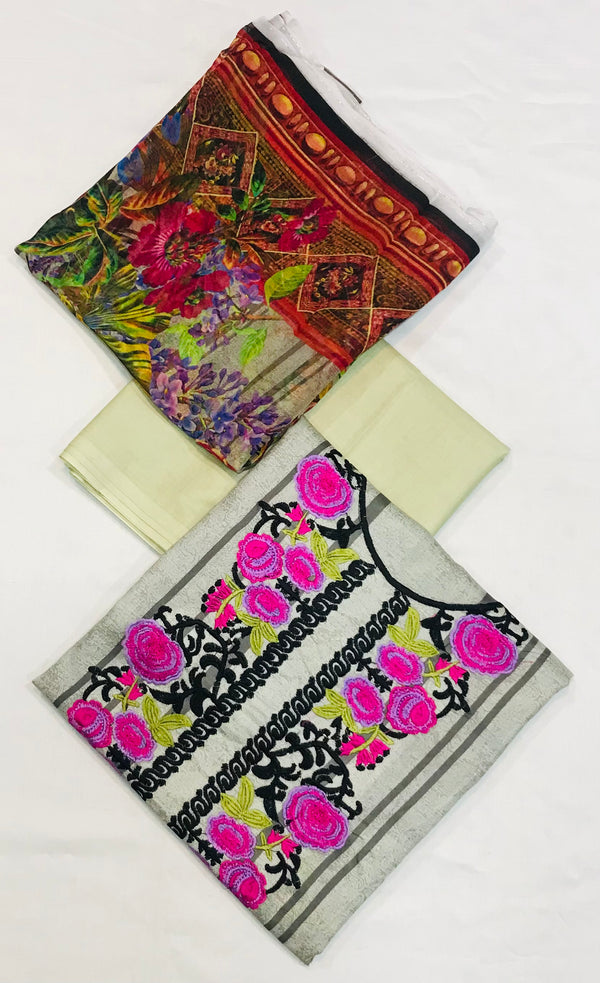 Summer Lawn Digital Printed Neck Embroidered With Printed Bamber Duppata  3Pcs
